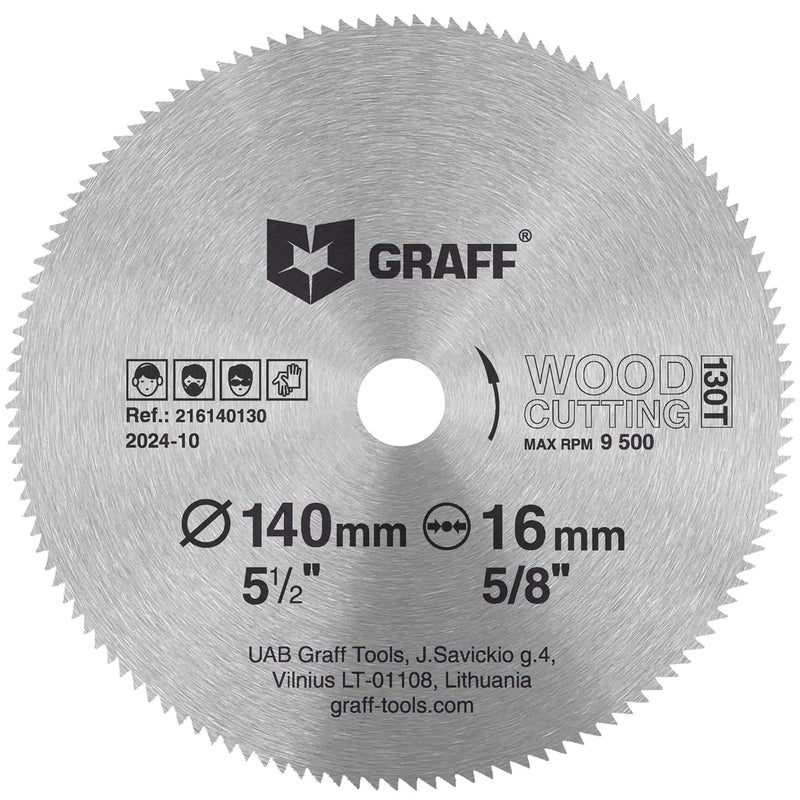 GRAFF 5 1/2 Inch Circular Saw Blade for Wood, Plywood, Laminate, Drywall, Plastic – 130T Wood Cutting Disc with 5/8 Inch (16 mm) Arbor from - Image 1
